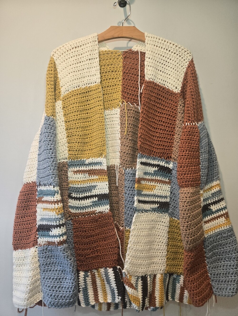 Handmade Crochet Afghan Quilt Cardigan Blanket Sweater Yarn Patchwork Oversized
